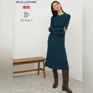 Ines de la Fressange x Uniqlo Sweater Dress Teal Wool Blend Knit XS